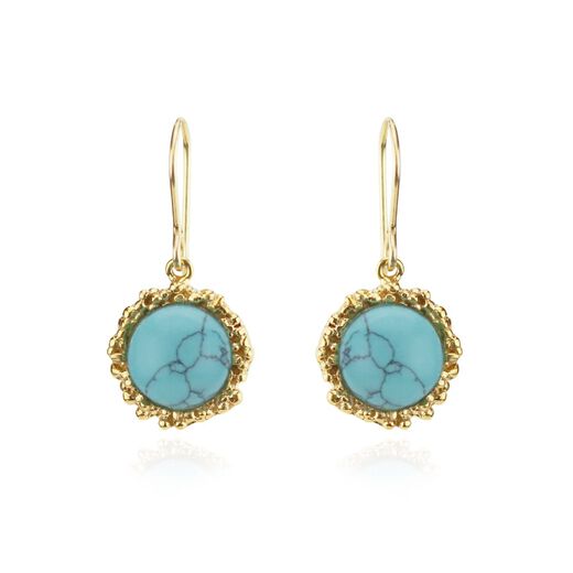 Gold plated hook earrings with patterned round turquoise